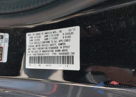 2013 Honda Accord Ex-L V-6 from USA, damaged, VIN 1HGCT2B86DA007572